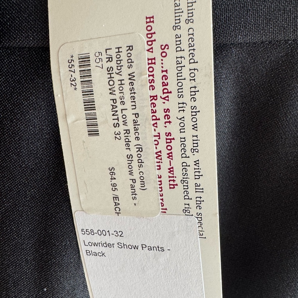 Never worn BLACK HOBBY show pants unhemmed SIZE 32 has tags